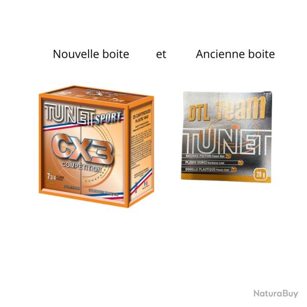Cartouches munitions Tunet CX3 PISTON cal.12/70 idem TUNET DTL MAX  28g 7 3/4 PAR 25