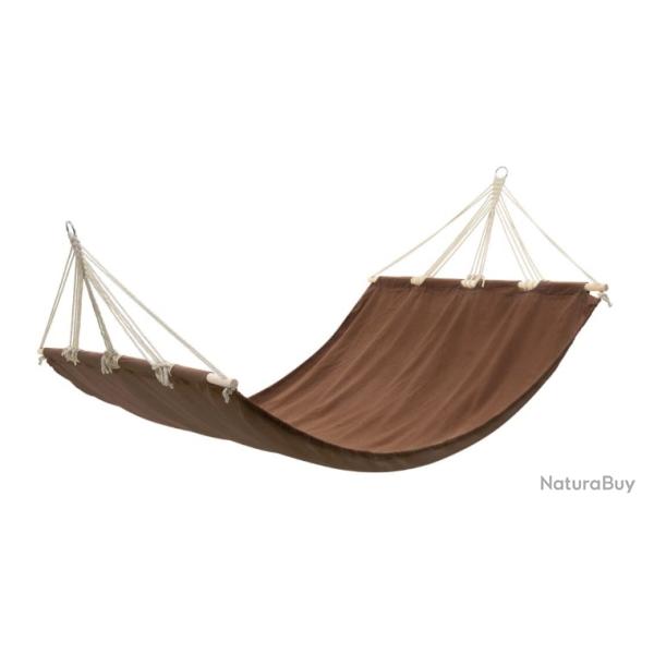 Hamac marron 210x150 cm en coton et polyester - Avec barre en bois, 2 places