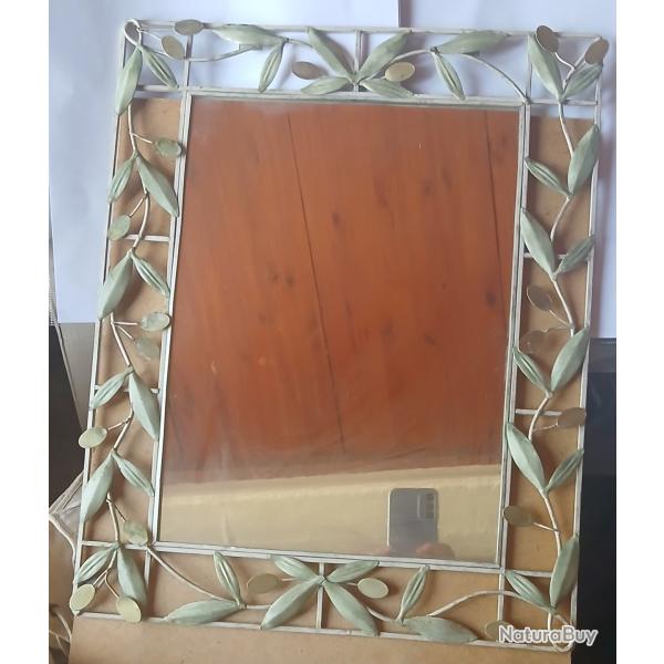 BEAU MIROIR STYLE FEUILLES D'OLIVIERS EN M�TAL