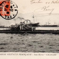 Carte postale ancienne Marine Militaire Fran&ccedil;aise sous-marin Cigogne -N&deg;1180