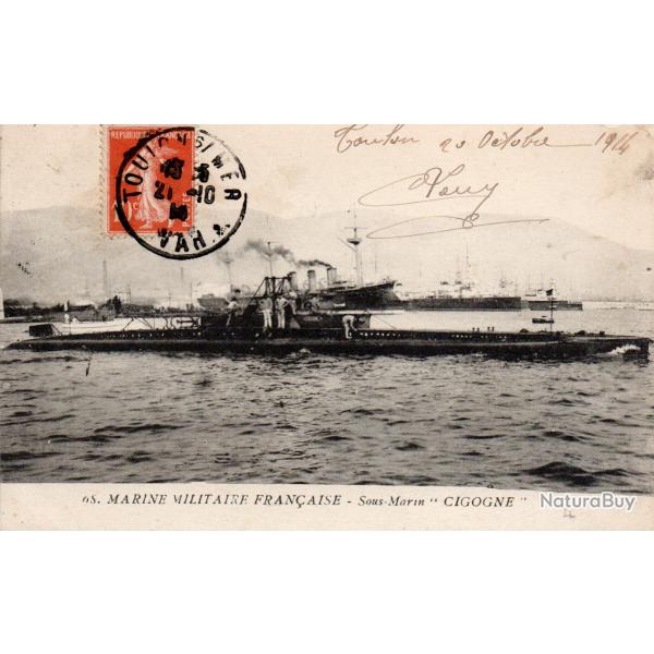 Carte postale ancienne Marine Militaire Fran�aise sous-marin Cigogne -N�1180