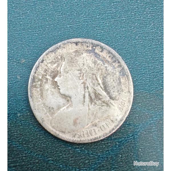 6 pence argent Victoria 1895 - Pi�ce de monnaie Royaume-uni