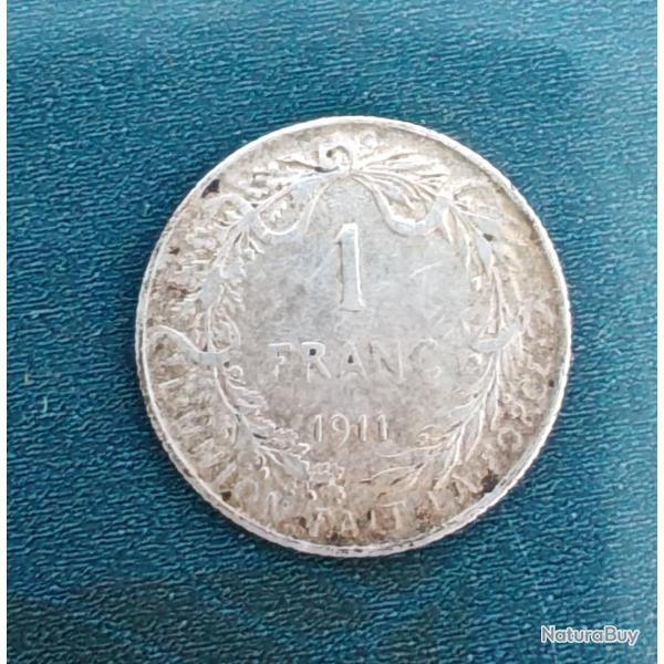 1 Franc Belge argent 1911 - Pi�ce de monnaie Belgique
