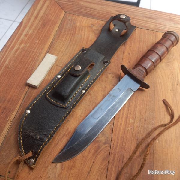 Magnifique Couteau U.S.  Manche en Cuir avec �tui en cuir + Pierre d aiguisage