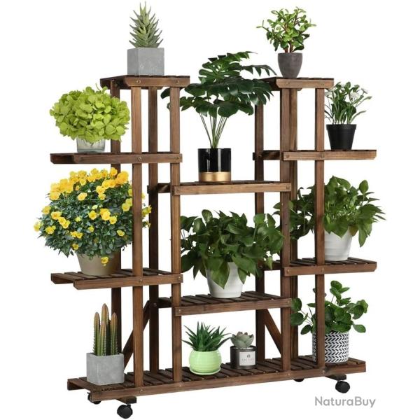 �tag�re � Fleurs en Bois Supports de Pots � roulettes Porte Plante 9 - 124,5 x 33 x 120 cm
