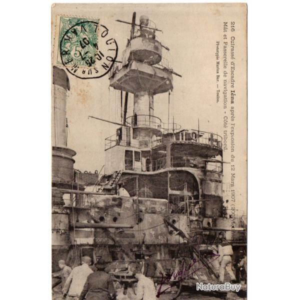 CPA - Marine Militaire -cuirass� d'escadre I�na apr�s l'explosion du 12 mars 1907 N�1566