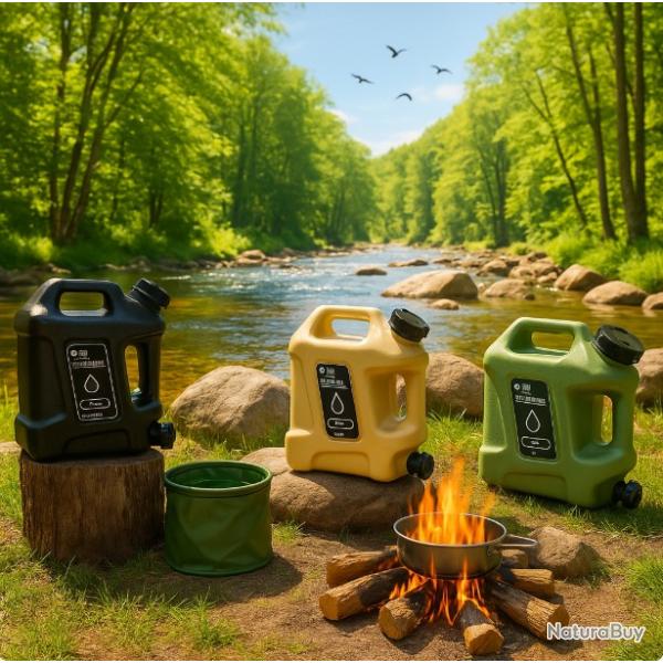 Jerrican Rservoir d'Eau Portable 12L Robinet Dtachable Camping Pique-Nique Randonne Pche Chasse