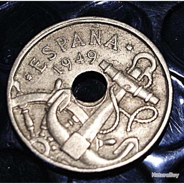 espagne  piece de 50 centimos 1949  ttb " fleche vers le haut"
