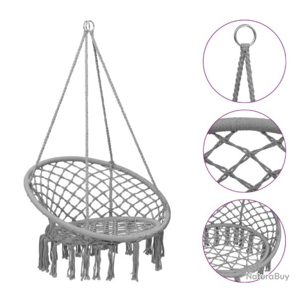 Chaise suspendue grise en coton et acier - Hamac 1 place �80 cm pour d�tente