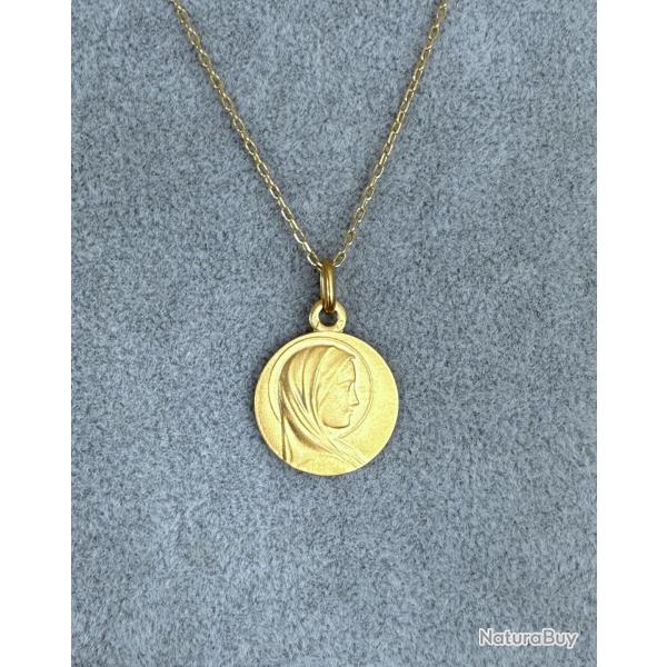 Collier en or massif 18 carats avec pendentif - m�daille religieuse neuve