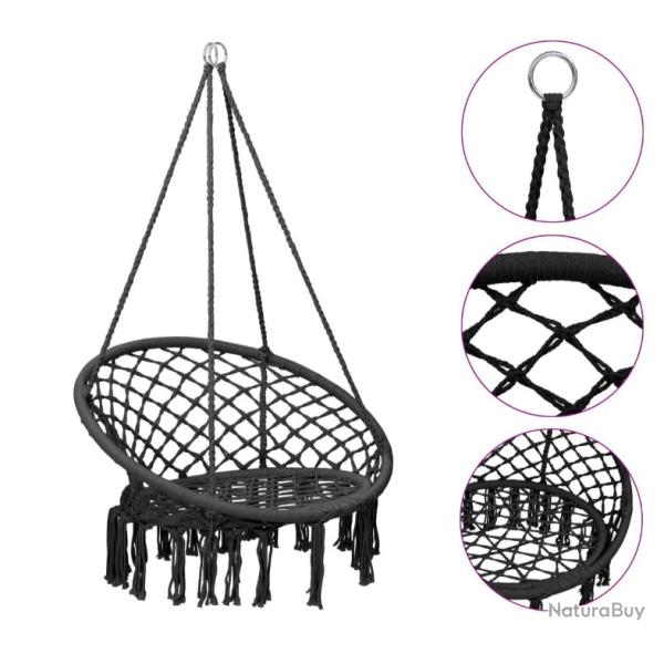 Chaise suspendue anthracite en coton et acier - Hamac 1 place 80 cm pour d�tente