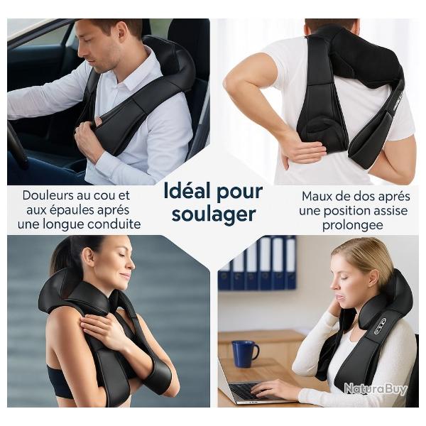 Masseur Shiatsu Chauffant Dos Cou Epaules Jambes Ptrissage Profond Maison Voiture Bureau Infrarouge