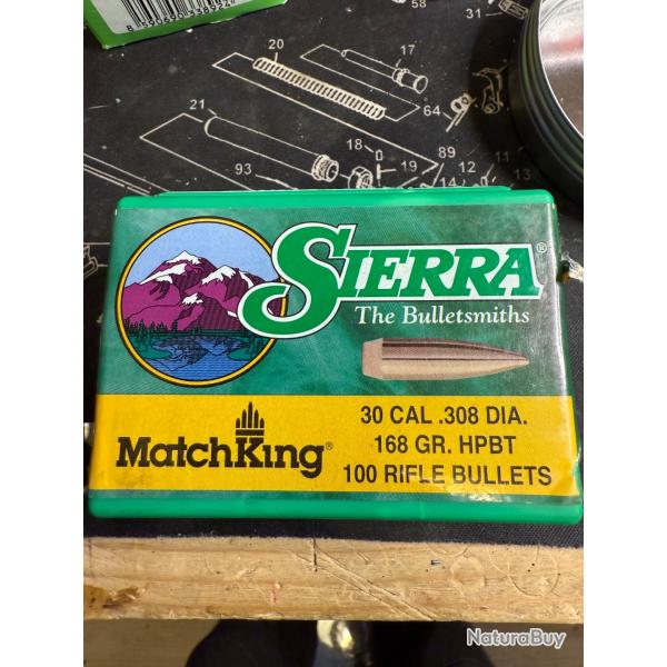 Ogive Sierra Match King HPBT 308. Hollow Point Boat Tail 168 gr / 10,9 g