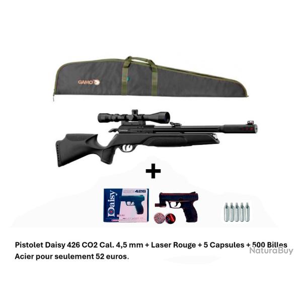 PACK ! Carabine Arrow Gamo 5,5 mm + 4 x 32 + Pistolet Daisy 426 + 500 billes acier + 5 CO2 + Laser