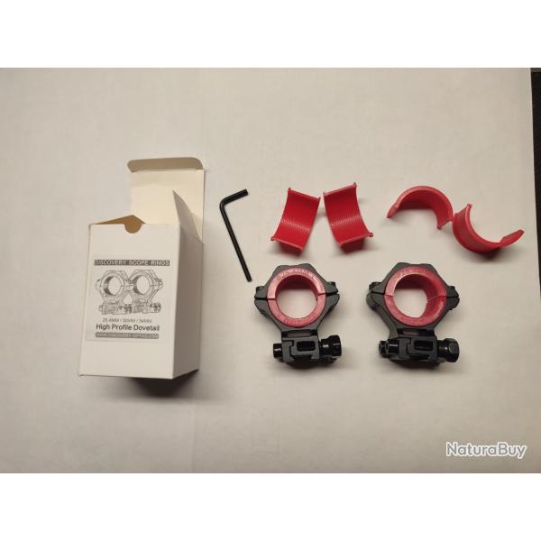 Anneaux pour lunette de tir ,diam�tre 25mm ,30mm et 34mm , pour queue aronde de 11 mm (montage haut)