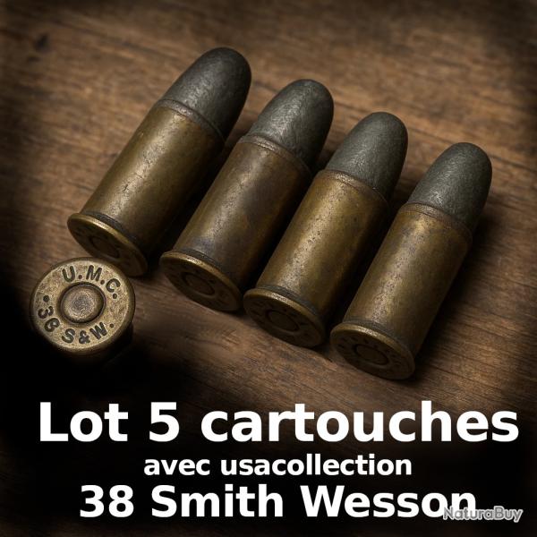 Lot 5 cartouches anciennes - calibre .38 Smith Wesson