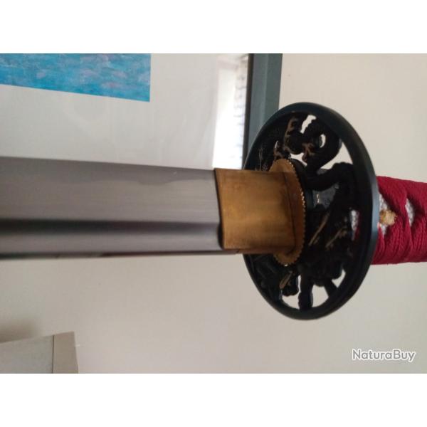 KATANA  ROUGE TOLE10 ACIER AU CARBONE AIGUISER