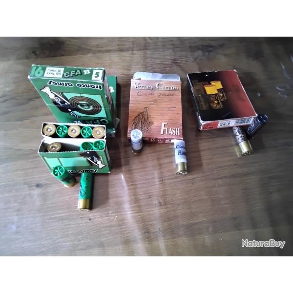 LOT DE 50 (48+2) CARTOUCHES CAL.16/70 16/67 .BOURRE GRASSE 32gr/28gr.   Diverses marques plomb 4/5/6