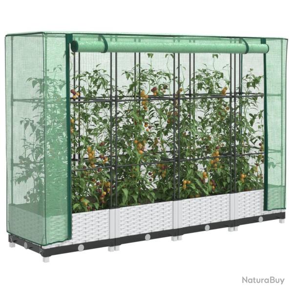 Jardini�re sur�lev�e avec housse aspect rotin 160x40x123 cm