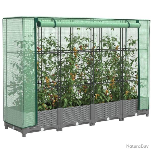 Jardini�re sur�lev�e avec housse aspect rotin 160x40x123 cm