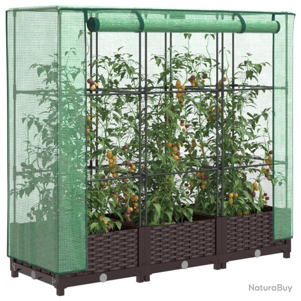 Jardini�re sur�lev�e avec housse aspect rotin 120x40x123 cm