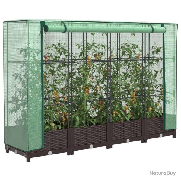 Jardini�re sur�lev�e avec housse aspect rotin 160x40x123 cm