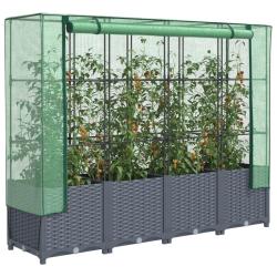 Jardini&egrave;re sur&eacute;lev&eacute;e avec housse aspect rotin 160x40x138 cm