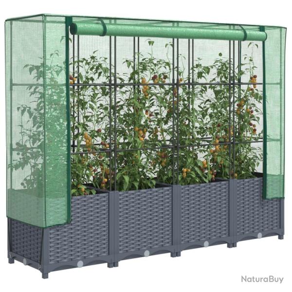 Jardini�re sur�lev�e avec housse aspect rotin 160x40x138 cm