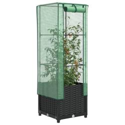 Jardini&egrave;re sur&eacute;lev&eacute;e avec housse aspect rotin 40x40x139 cm