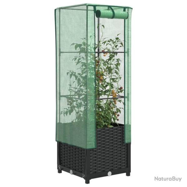 Jardini�re sur�lev�e avec housse aspect rotin 40x40x139 cm