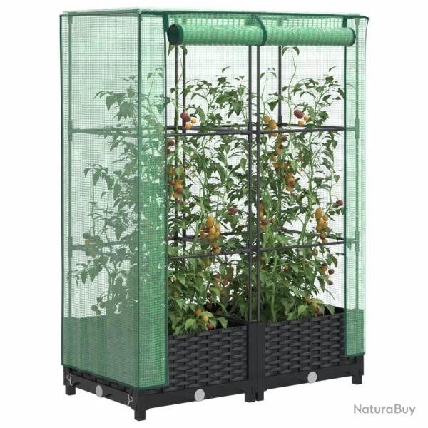 Jardini�re sur�lev�e avec housse aspect rotin 80x40x123 cm
