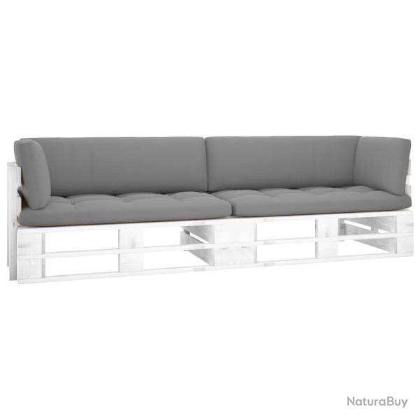 Canap� palette 2 places avec coussins Pin impr�gn� de blanc