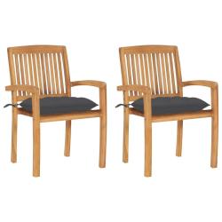 Chaises de jardin lot de 2 et coussins anthracite Bois de teck