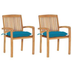 Chaises de jardin lot de 2 et coussins bleu clair Bois de teck