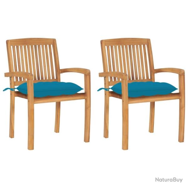 Chaises de jardin lot de 2 et coussins bleu clair Bois de teck