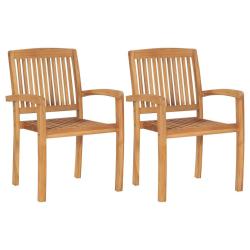 Chaises empilables &agrave; manger de jardin lot de 2 Bois teck solide