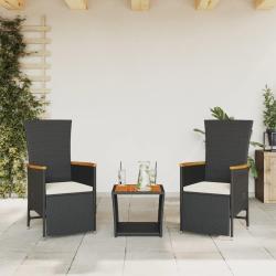 Ensemble &agrave; manger de jardin avec coussins 3 pcs Noir
