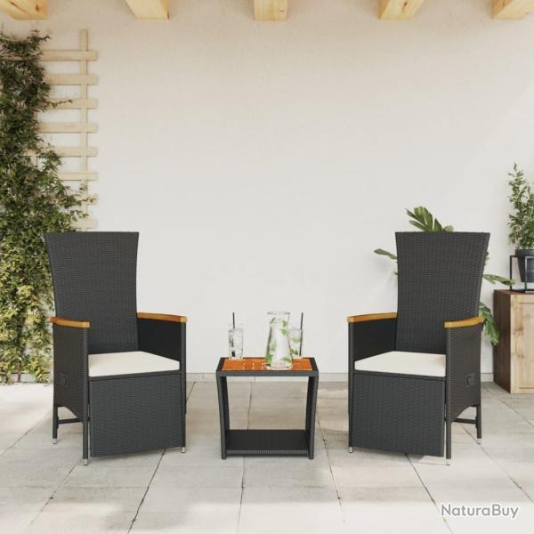 Ensemble � manger de jardin avec coussins 3 pcs Noir