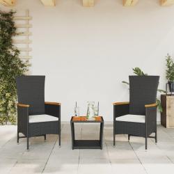 Ensemble &agrave; manger de jardin avec coussins 3 pcs Noir