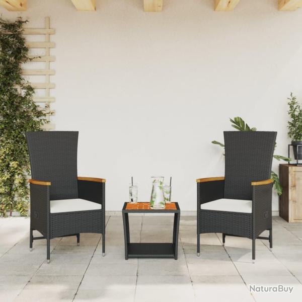 Ensemble � manger de jardin avec coussins 3 pcs Noir