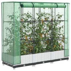 Jardini&egrave;re sur&eacute;lev&eacute;e avec housse aspect rotin 120x40x123 cm