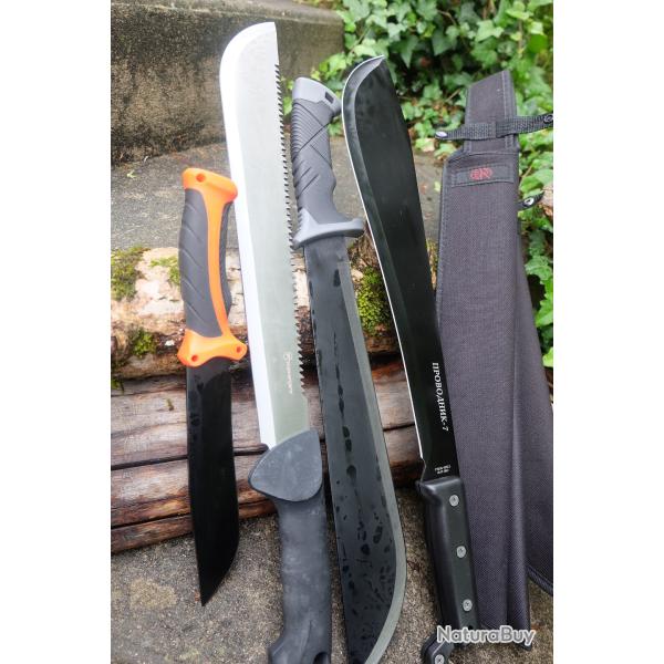 Lot de 4 Machettes Bowies Lame Acier 3Cr13 Manche Cuir Etui LOT POUR REVENDEURS Survie Outlast 001