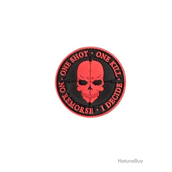Patch One shoot, one kill, SKULL PVC - Rouge - Velcro - Livraison gratuite