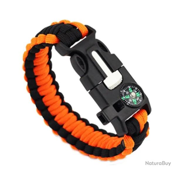 Bracelet de survie en Paracorde - boussole - Orange
