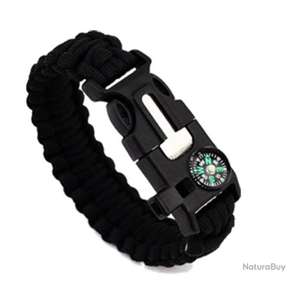 Bracelet de survie en Paracorde - boussole - Noir