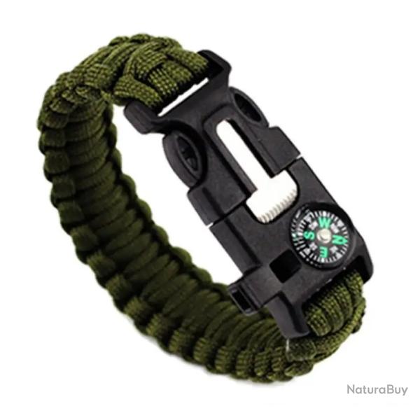 Bracelet de survie en Paracorde - boussole - Kaki