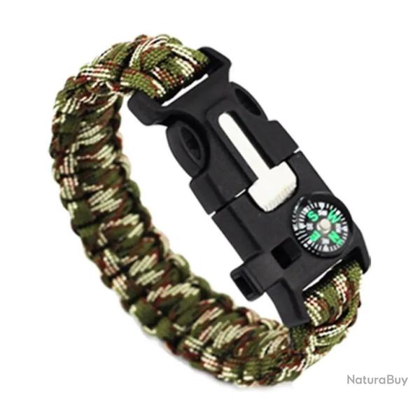 Bracelet de survie en Paracorde - boussole - Camouflage