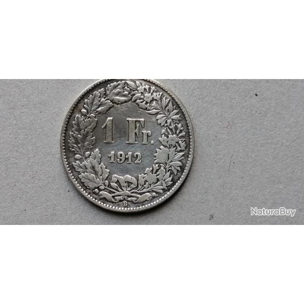 SUISSE = UNE PIECE� DE 1 FRANC� 1912 B� EN ARGENT