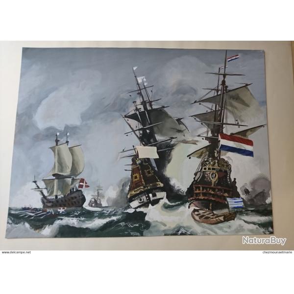 AQUARELLE ET PEINTURE COMBAT DU TEXEL D APRES EUGENE ISABEY