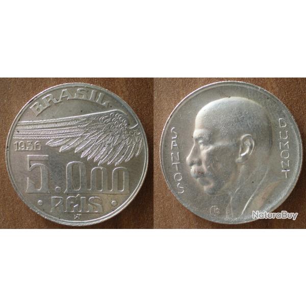 Bresil 5000 Reis 1936 Santos Dumont Pi�ce Argent